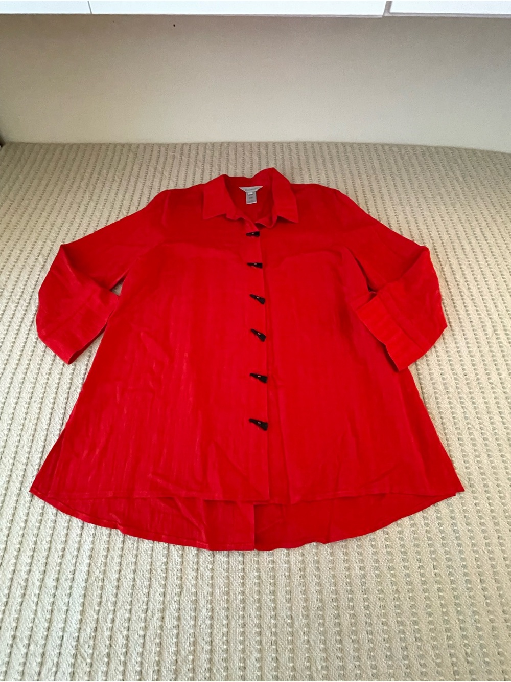 Multiples Vibrant Red Button-Front Blouse - Shirt - Top - Size: Large